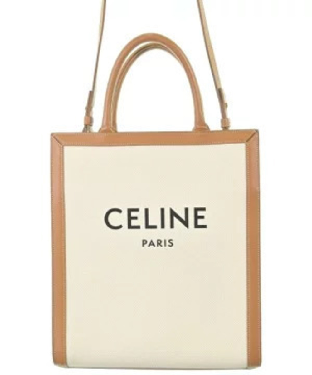 Celine Vertical Cabas Tote Natural Tan Canvas bold Beige Cream Tan logo